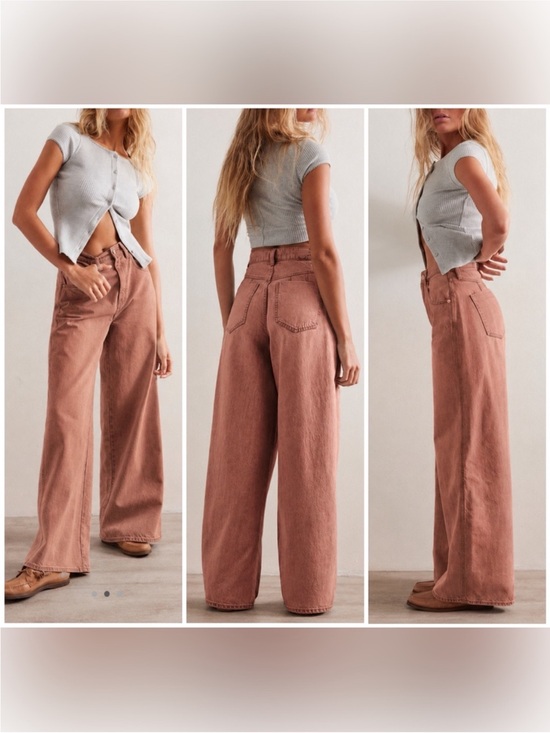 Free People Denim - NWOT Free People We The Free CRVY Gia Wide-Leg Jeans - sand dune mauve - 27